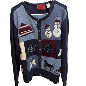 Vintage Holiday Lodge women’s size large blue ugly knit Christmas sweater